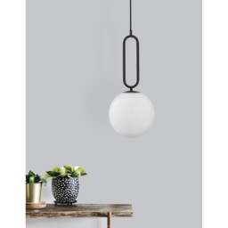 Grus 20cm Globe Pendant Ceiling Light Matt Black Metal Opal Glass LED E27 - thumbnail 2
