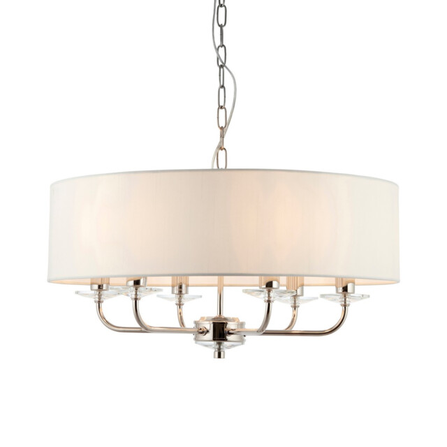 Nixon 6 Light Multi Arm Ceiling Pendant Nickel Plate, White Silk Effect, E14 - image 1
