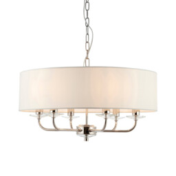 Nixon 6 Light Multi Arm Ceiling Pendant Nickel Plate, White Silk Effect, E14 - thumbnail 1