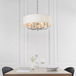 Nixon 6 Light Multi Arm Ceiling Pendant Nickel Plate, White Silk Effect, E14 - thumbnail 2