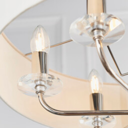 Nixon 6 Light Multi Arm Ceiling Pendant Nickel Plate, White Silk Effect, E14 - thumbnail 5