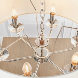 Nixon 6 Light Multi Arm Ceiling Pendant Nickel Plate, White Silk Effect, E14 - thumbnail 3