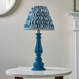 Myrtle Marlin Blue Table Lamp with Marlin Blue Fabric Ripple Shade 25cm B22 - thumbnail 3