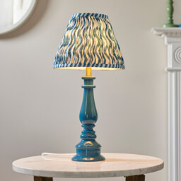 Myrtle Marlin Blue Table Lamp with Marlin Blue Fabric Ripple Shade 25cm B22 - thumbnail 2