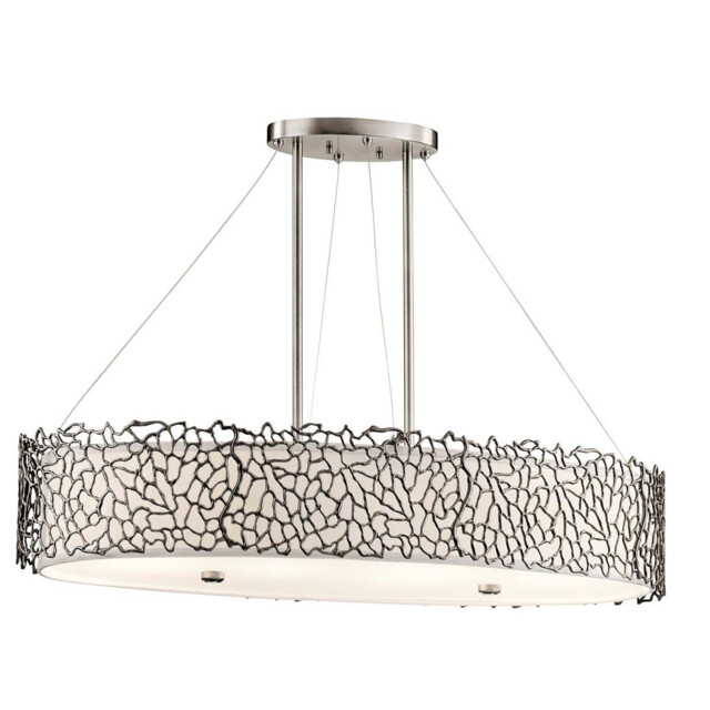 Silver Coral 4 Light Oval Ceiling Island Pendant Bar Pewter, E27 - image 1