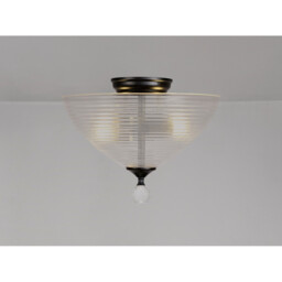 Dresden 2 Light Semi Flush Ceiling Lamp E27 With Round 33.5cm Prismatic Effect Glass Shade Matt Black, Clear - thumbnail 3