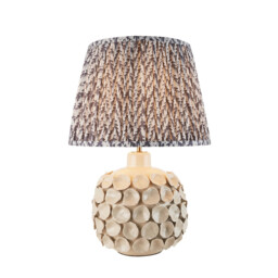 Borello Ivory Crackle Glaze Table Lamp with Pearl Grey Fabric Leaf Shade 35cm B22