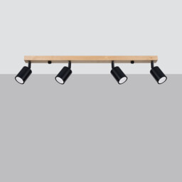 Verdo Modern Ceiling Spotlight Bar Wood, Black 4x GU10 - thumbnail 2