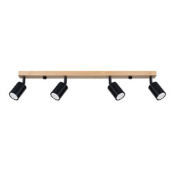 Verdo Modern Ceiling Spotlight Bar Wood, Black 4x GU10