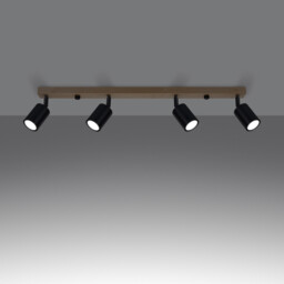 Verdo Modern Ceiling Spotlight Bar Wood, Black 4x GU10 - thumbnail 3