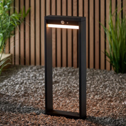 Dannah Modern Solar Powered LED Box Shaped Bollard Lamp Textured Black, PIR Motion & Day Night Sensors, Warm White, IP44 - thumbnail 2