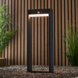 Dannah Modern Solar Powered LED Box Shaped Bollard Lamp Textured Black, PIR Motion & Day Night Sensors, Warm White, IP44 - thumbnail 5