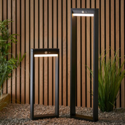 Dannah Modern Solar Powered LED Box Shaped Bollard Lamp Textured Black, PIR Motion & Day Night Sensors, Warm White, IP44 - thumbnail 3