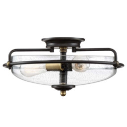 Quoizel Griffin Bowl Semi Flush Ceiling Light Palladian Bronze with Weathered Brass Accents - thumbnail 1
