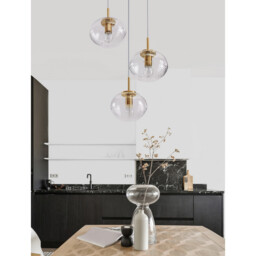 Maeve 3 Light Bar Pendant Ceiling Light Clear Glass White Cord Brass Gold Metal LED E27 - thumbnail 2
