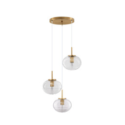 Maeve 3 Light Bar Pendant Ceiling Light Clear Glass White Cord Brass Gold Metal LED E27