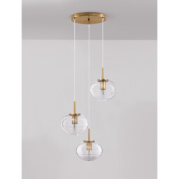 Maeve 3 Light Bar Pendant Ceiling Light Clear Glass White Cord Brass Gold Metal LED E27 - thumbnail 3
