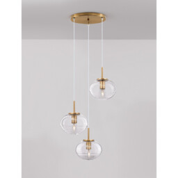 Maeve 3 Light Bar Pendant Ceiling Light Clear Glass White Cord Brass Gold Metal LED E27 - thumbnail 5