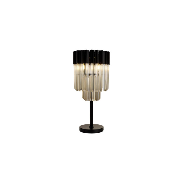 Poland Table Lamp 3 Light E14, Matt Black, Cognac Sculpted Glass - image 1