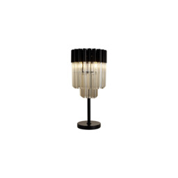 Poland Table Lamp 3 Light E14, Matt Black, Cognac Sculpted Glass - thumbnail 1