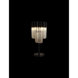 Poland Table Lamp 3 Light E14, Matt Black, Cognac Sculpted Glass - thumbnail 3