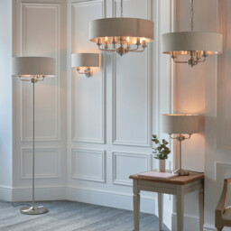 Highclere Shade Wall Lamp Brushed Chrome Plate, Natural Linen - thumbnail 3