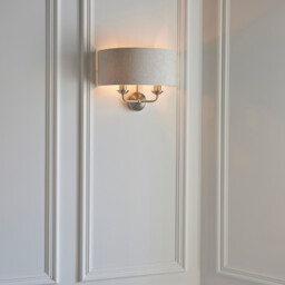 Highclere Shade Wall Lamp Brushed Chrome Plate, Natural Linen - thumbnail 5