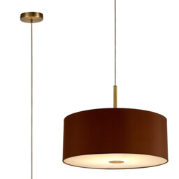 Baymont Antique Brass E27 Single Pendant With 50cm x 20cm Dual Faux Silk Shade, Raw Cocoa/Grecian Bronze