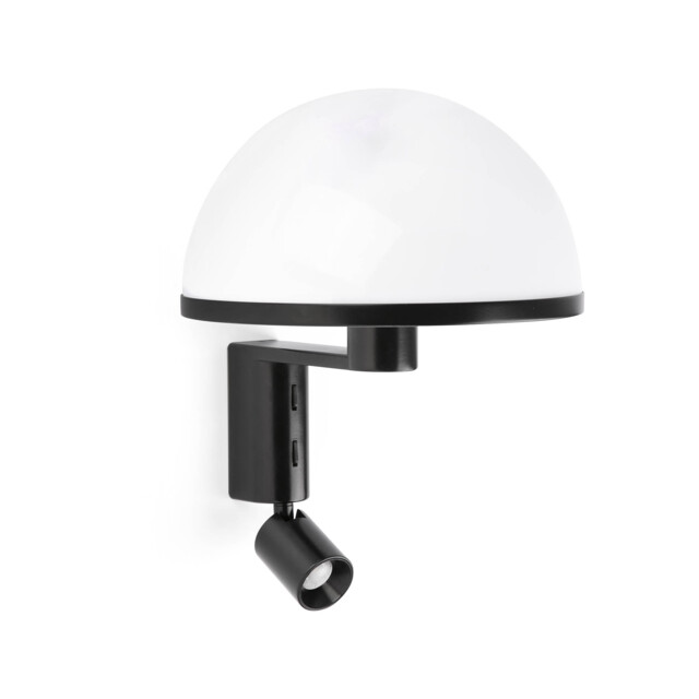 Dome Reading Wall Light Satin Black, Gloss White Shade E27 - image 1