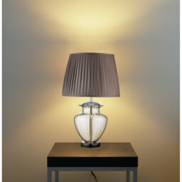 Elina 1 Light Table Lamp Chrome, Amber and Glass with Brown Pleated Shade, E27 - thumbnail 2
