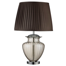 Elina 1 Light Table Lamp Chrome, Amber and Glass with Brown Pleated Shade, E27 - thumbnail 3