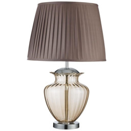 Elina 1 Light Table Lamp Chrome, Amber and Glass with Brown Pleated Shade, E27