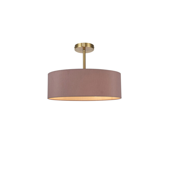 Baymont Antique Brass 5 Light E27 Semi Flush Fixture, With 45cm x 15cm Dual Faux Silk Shade, Taupe/Halo Gold - image 1