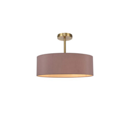 Baymont Antique Brass 5 Light E27 Semi Flush Fixture, With 45cm x 15cm Dual Faux Silk Shade, Taupe/Halo Gold