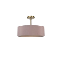 Baymont Antique Brass 5 Light E27 Semi Flush Fixture, With 45cm x 15cm Dual Faux Silk Shade, Taupe/Halo Gold - thumbnail 5