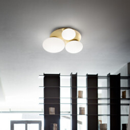 NINFEA 3 Light Round DecoratiGlass Flush Ceiling Light Brass - thumbnail 2