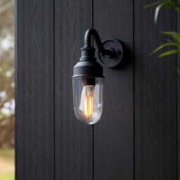 Monza Outdoor Wall Lantern Matt Black, Clear Glass - thumbnail 3