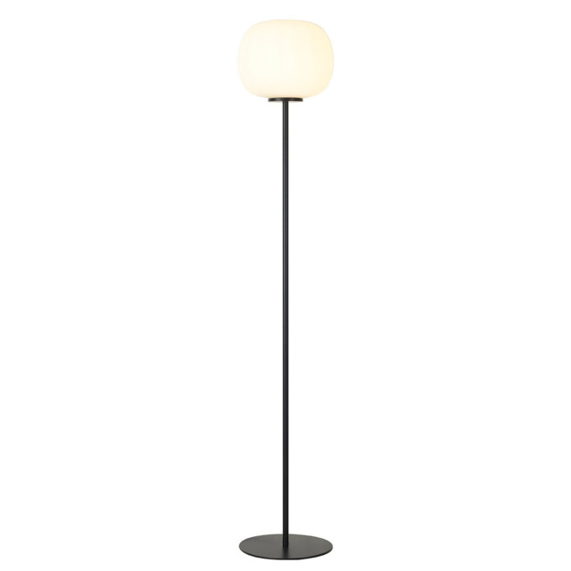 Cheektowaga Medium Oval Ball Floor Lamp E27 Matt Black Base With Frosted White Glass Globe - image 1