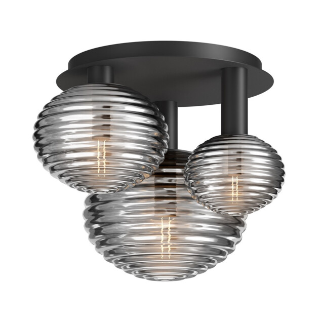 Reels Modern Globe Ceiling Light Black 3xE14 Smoky Shade - image 1
