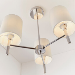 Brio 3 Light Semi Flush Multi Arm Ceiling Light Chrome, Off White Silk Effect, E14 - thumbnail 5