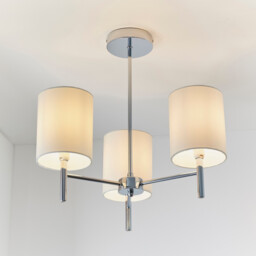 Brio 3 Light Semi Flush Multi Arm Ceiling Light Chrome, Off White Silk Effect, E14 - thumbnail 2