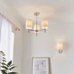 Brio 3 Light Semi Flush Multi Arm Ceiling Light Chrome, Off White Silk Effect, E14 - thumbnail 3