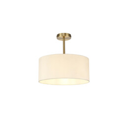Baymont Antique Brass E27 Semi Flush With 40cm x 18cm Faux Silk Shade, Ivory Pearl/White Laminate