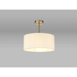 Baymont Antique Brass E27 Semi Flush With 40cm x 18cm Faux Silk Shade, Ivory Pearl/White Laminate - thumbnail 2