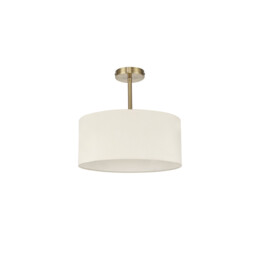 Baymont Antique Brass E27 Semi Flush With 40cm x 18cm Faux Silk Shade, Ivory Pearl/White Laminate - thumbnail 5