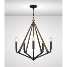Hilton Pentagonal Pendant 5 Light E14 Satin Black/Dark Grey Wood - thumbnail 2