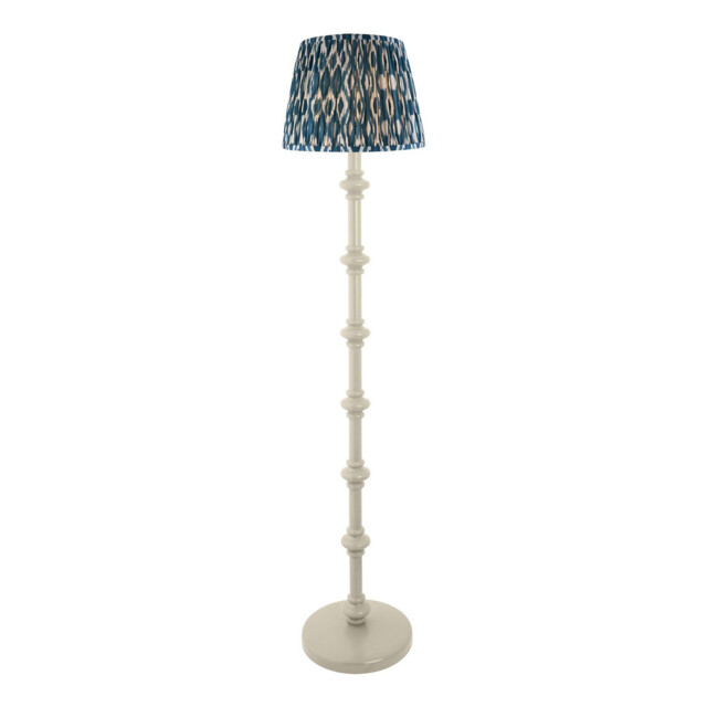 Carnaby Satin Almond White Paint Floor Lamp with Marlin Blue Fabric Ikat Shade 35cm B22 - image 1