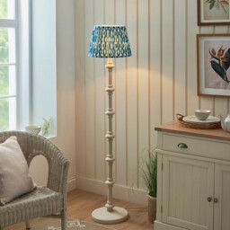 Carnaby Satin Almond White Paint Floor Lamp with Marlin Blue Fabric Ikat Shade 35cm B22 - thumbnail 2