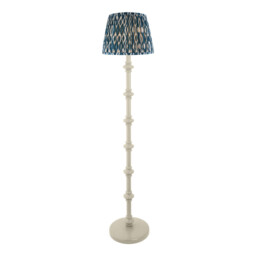 Carnaby Satin Almond White Paint Floor Lamp with Marlin Blue Fabric Ikat Shade 35cm B22