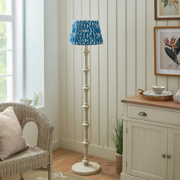 Carnaby Satin Almond White Paint Floor Lamp with Marlin Blue Fabric Ikat Shade 35cm B22 - thumbnail 3